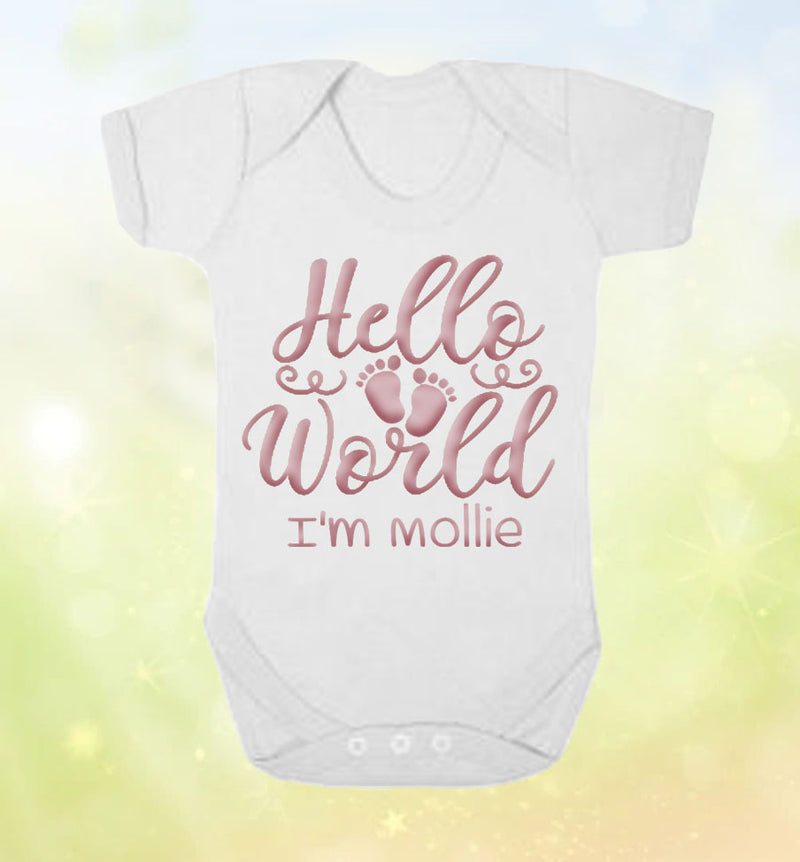 Cute 'Hello world' Personalised Baby Vest