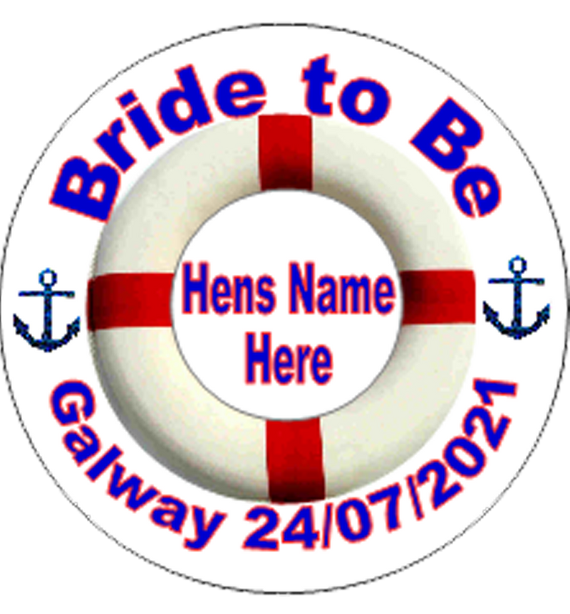 Personalised 'Brides' Sailor Theme Hen Party Badge