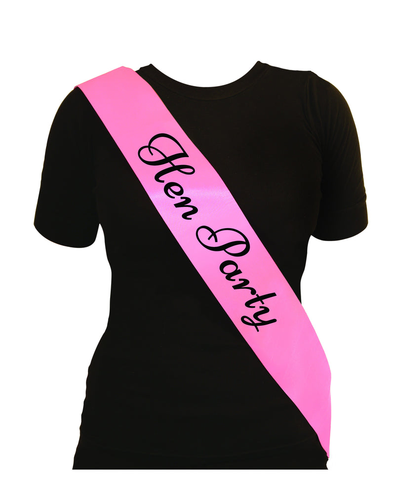 Sash Hen Party Pink With black Text