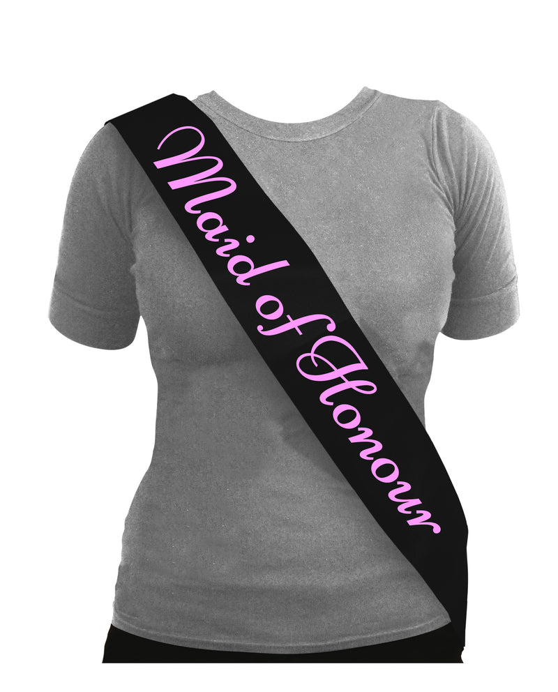 Sash Maid Of Honour Black With pink Text