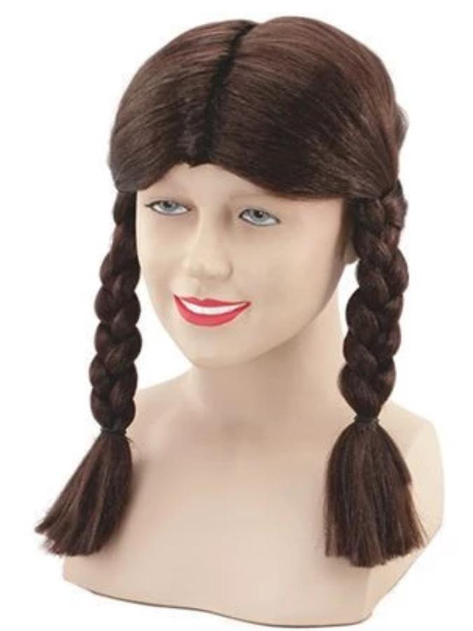 Brown school girl wig with plaits