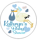 Baby Shower Personalised Badge Stork Design Blue