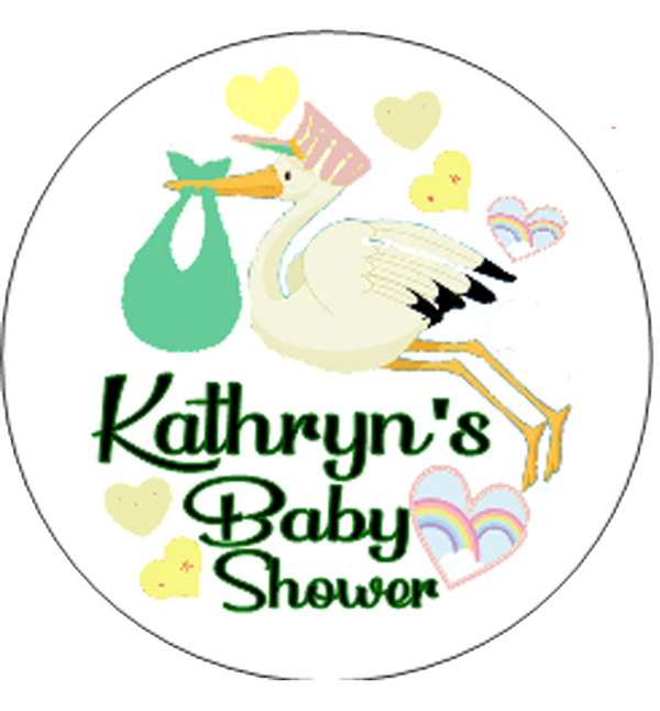Baby Shower Personalised Badge Stork Design Green