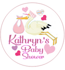 Baby shower Personalised Badge Stork Design Pink