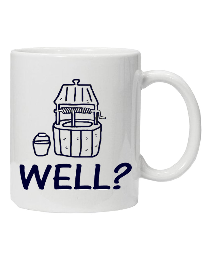 'WELL?' Novelty Mug Navy Colour Print