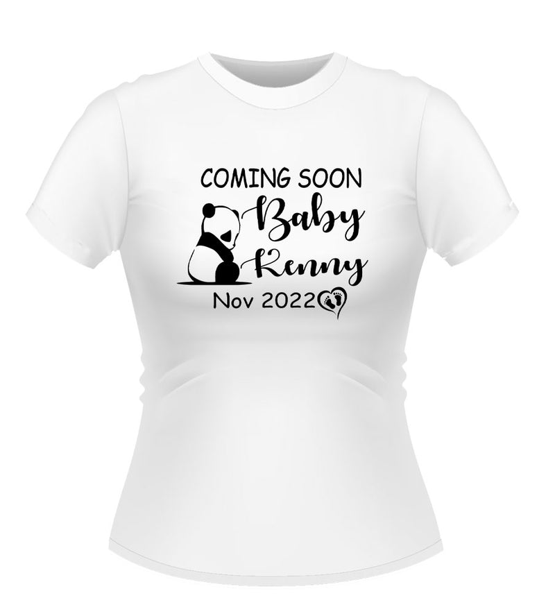 'Coming Soon' Personalised Panda design Tshirt