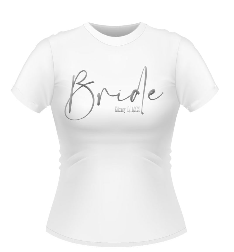 'Bride' Personalised Hen Party T-Shirt Script