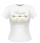 Personalised bride tribe design Bride to be White Hen party tshirt with gold text and graphic