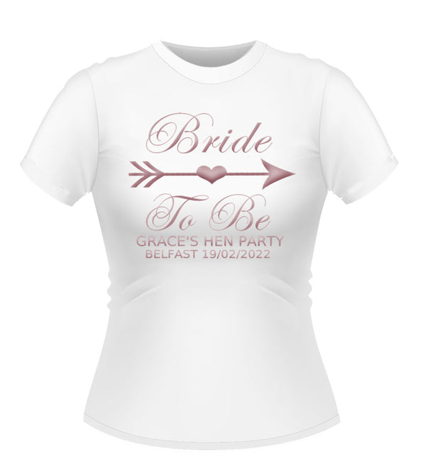 Personalised bride tribe design Bride to be White Hen party tshirt with rose gold text and graphic