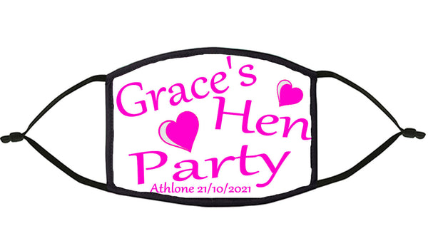 Heart Design Personalised Hen Party Re-Usable Face Mask